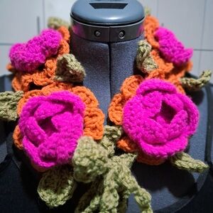 Rose Necklace Scarf Neckwarmer Magenta and Orange